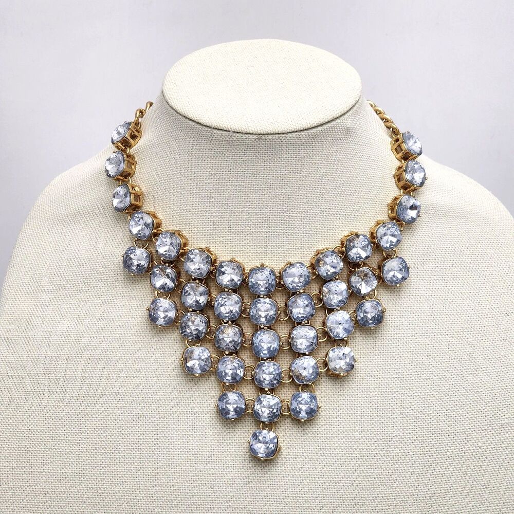 BaubleBar Vintage Large Jewel Light Blue Bib Statement Necklace 13" Gold Chain